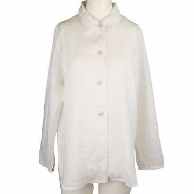 Malia, Linen blouse 4 buttons and collar white